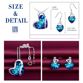 Yumilok Heart Necklace 925 Silver Women's Chain Stud Earrings with Heart Pendant I Love You for Women Girlfriend Zirconia Silver Chain Women's Stud Earrings Set, Crystal, Cubic Zirconia