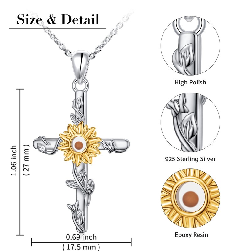 DAOCHONG Sunflower Mustard Seed Cross Necklace for Women Faith Jewelry
