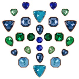 26 Pcs Bling Jewelry Shoe Charm Colorful Gems Rhinestone Crystal Shoe Accessories Decoration, Clog Sandal Slipper Charms for Women Valentine's Day Birthday Party Favor (Blue Green)