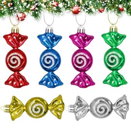 Christmas Candy Ornaments, 6 Pieces Christmas Tree Candy Hanging Decorations Glitter Candy Cane Ornament Sweet Shaped Baubles Hanging Pendants for Xmas Party Home Decor A7TGGJ (colored)