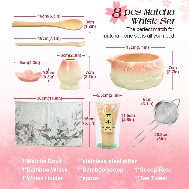 Matcha Whisk Set, 8 Pcs Matcha Kit Set With Pink