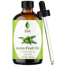 SVA Organics Aceite de Amla 100% puro y natural, 4 onzas con cuentagotas, aceite de grado terapéutico auténtico y de alta calidad, sin OMG, tamaño grande para rejuvenecer el cuero cabelludo, el cabello y la piel