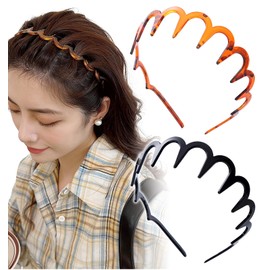 Herbeluemily Headband Hair Clip, Hair Band, Headband with Comb, Set of 2, Black, Brown