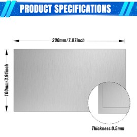Uxney Stainless Steel Sheet,4" x 8"-24 Gauge(0.5mm) Thickness 430 Stainless Steel Metal Plates for DIY, Jewelry, Electrical, Repair, Industrial(2 Pac）