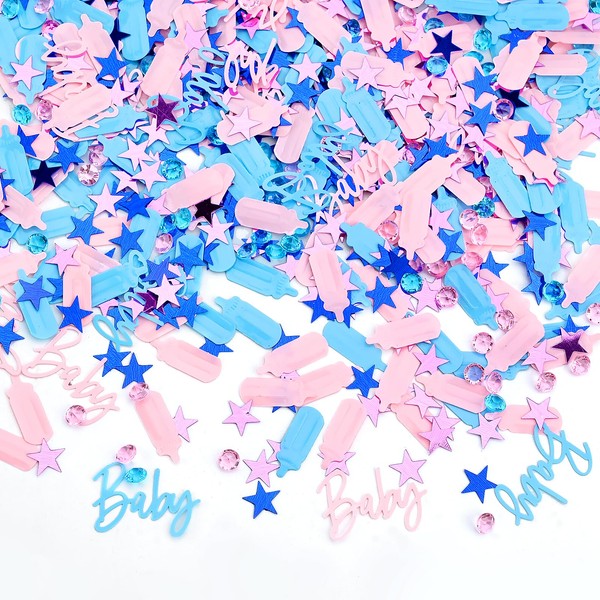 Baby Shower Confetti 30g Girl Pink and Boy Blue Gender Reveal Party Confetti with Bottles Diamonds Stars Confetti Party Decoration for Children Birthday Confetti Baby Shower