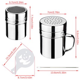 2 Sizes Coffee Sprinkles Powder Set,Stainless Steel Mesh Icing Sugar Shaker,with 16 Coffee Stencils for DIY Cappuccino Coffee,Lcing Sugar Cocoa Flour & Latte Coffee