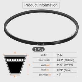 sourcing map 3 Pcs Z-24 Z Type V-belt 600mm/23.6" Inner Length x 0.39" Width x 0.24" Height, Z-type Closed-Loop Rubber Transmission Belt