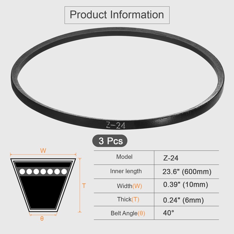 sourcing map 3 Pcs Z-24 Z Type V-belt 600mm/23.6" Inner