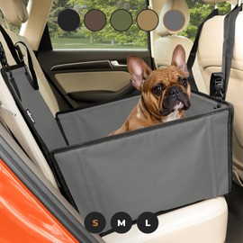 Extra Stable Dog Car Seat - Reinforced Car Dog Seat for Medium-Sized Dogs with 4 Fastening Straps - Robust and Waterproof Pet Car Seat for The Back Seat of The Car (S Size, Grey)