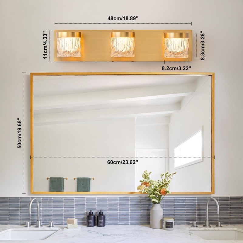 WILON 3-Light LED Vanity Wall Sconce, Gold Bathroom Lighting Fixture