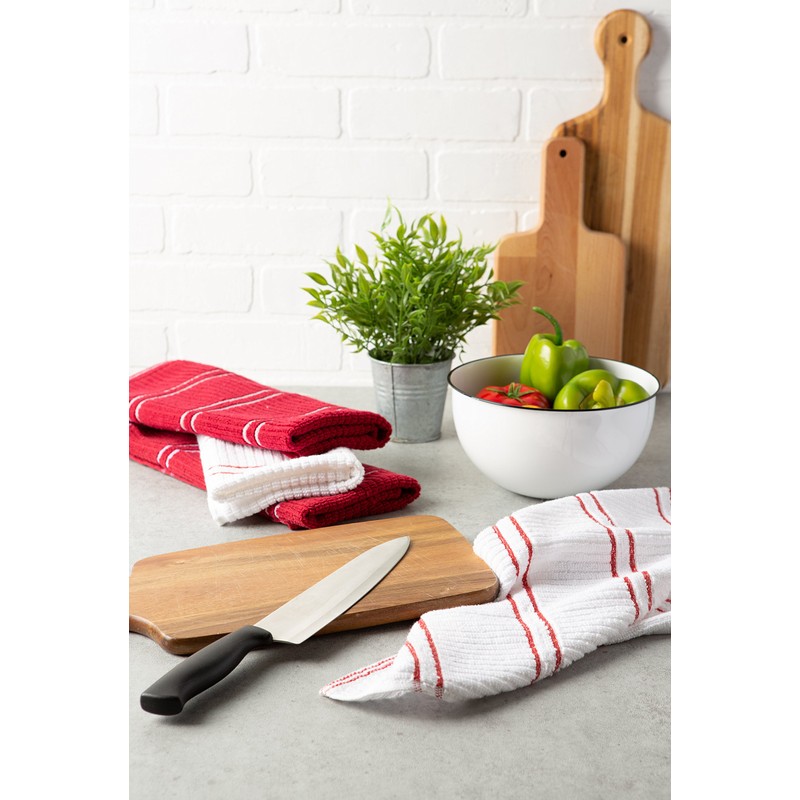 DII Basic Ribbed Terry Kitchen Basics Collection, Red, Dish Towels,