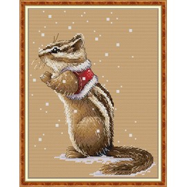Stitchmelody Stamped Cross Stitch Kits,11CT Printed Pattern Embroidery Set Cross-Stitch Kit DMC Threads-Chipmunk 10.6''X14.5''