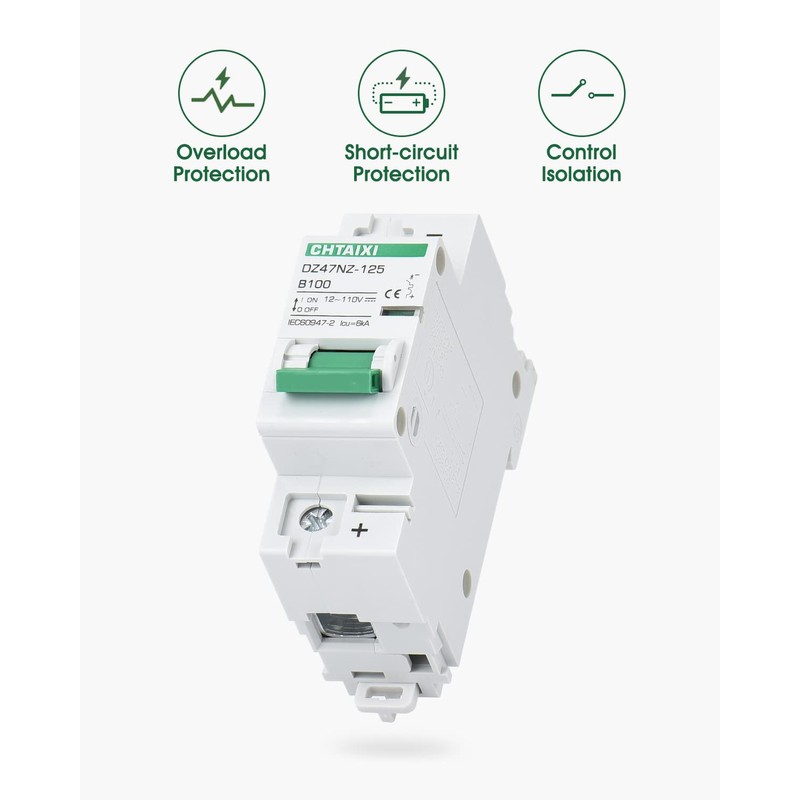 Chtaixi 12V-110V DC Miniature Circuit Breaker, 100 Amp 1 Pole