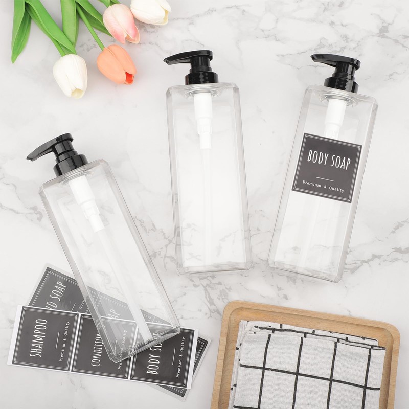 Segbeauty 33.8oz Shampoo and Conditioner Dispenser, 3pcs Square Empty Plastic