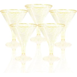 36 Pack Gold Glitter Plastic Martini Glasses -210ml Reusable Cocktail Glasses - Plastic Margarita Glasses - Plastic Cocktail Glasses Perfect for Christmas & Wedding & Party & Birthday