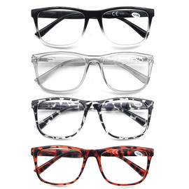 MODFANS - Gafas de lectura de gran tamaño 4.0 para hombres y mujeres, marco cuadrado de resorte ligero, brazo de bisagra de resorte mezclado con 4 bolsas