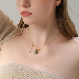 DAUMIER Natural Jade Donut Necklace for Women 14K Gold Plated Green Jade Pendant Necklace Good Luck Necklaces Anniversary Gifts for Mom Lover
