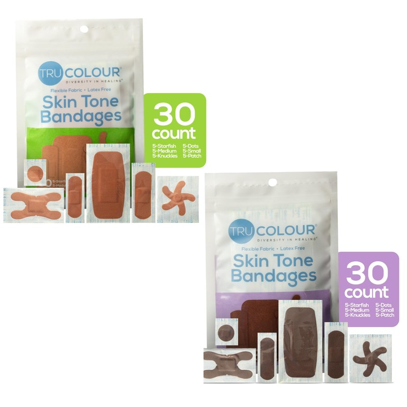 Tru-Colour Skin Tone Bandages Variety Pack, Flexible Fabric Adhesive Strips,