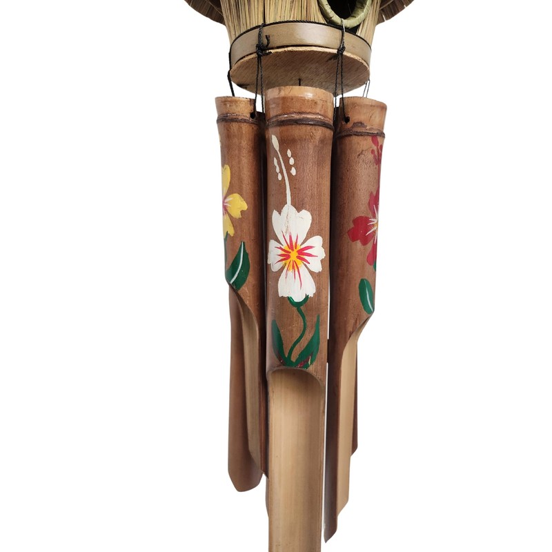 Hand Crafted Bird house Bamboo wind chime Hibiscus flowers