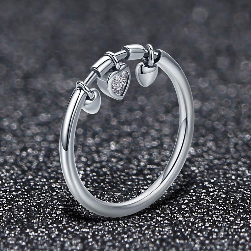 925 Sterling Silver Heart Engagement Stackable CZ Finger Ring for
