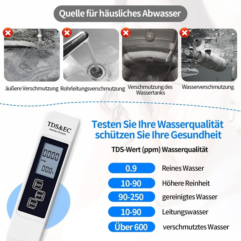 TDS Meter 3 in 1 EC/TEMP/TDS Digital Water Tester TDS