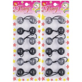 12 Pcs Hair Ties 25mm Ball Bubble Ponytail Holders Colorful Glitter Galactic Elastic Accessories for Kids Children Girls Women All Ages (Black)