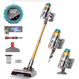 Cordless Vacuum Cleaner 600W 55Kpa Stick Vacuum,Up to 55Mins, Vacuum Cleaners for Home Rechargeable Wall Mount OLED Color Screen Anti-tangled Vacuum for Car,Hardwood Floor,Carpets,Pet Hair EHBL