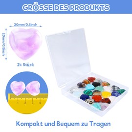 Joycabin Pack of 24 Crystal Gemstones Heart Stone Set, Natural Colourful Crystal Stones Decoration, Heart Stones, Bulk Polished Gemstones, Meditation Chakra, Reiki Energy Balance, Chakra Stones