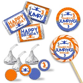 Jump Zone Bounce and Play Trampoline Park Jumping Birthday Party Sticker Bundle Kit 429 pieces!!! Includes 60 2 Circle Stickers for Favors & Goodie Bags, 45 Mini Candy Bar Wrappers, & 324 Round