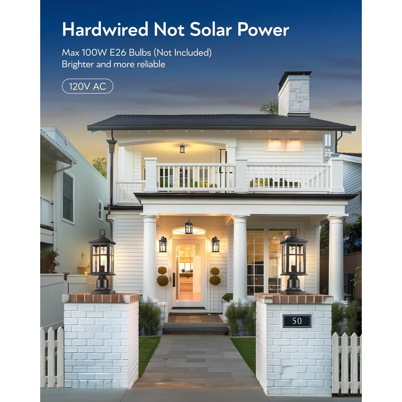 VIANIS Hardwired Dusk to Dawn Outdoor Post Light, Black Outdoor