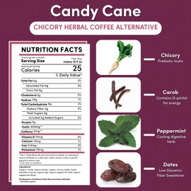 Teeccino Coffee Alternative – Candy Cane – Holiday Dessert Beverage That’s Prebiotic, Caffeine-Free & Acid Free, Medium Roast, 11 Ounce