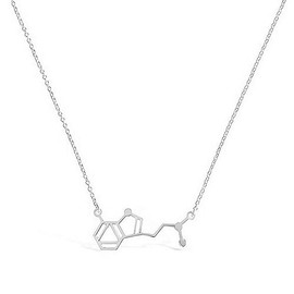 Art Attack DMT The Spirit Molecule Chain Necklace, Chemistry Party Favor Charm Pendant (Silver)