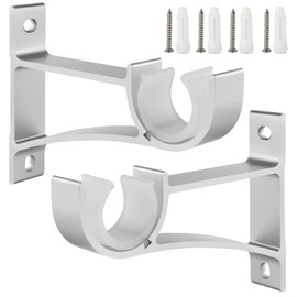 Anndason Sturdy Curtain Rod Brackets Rod Holders Curtain Rod Holder Curtain Rod Bracket for 1 Inch,1 1/8 Inch and 1 1/4 Inch Rod, Silver Color, (Set of 2)