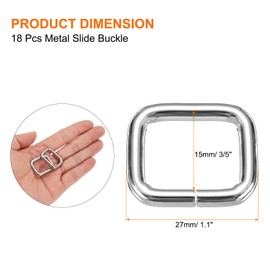 sourcing map 18Pcs Metal Rectangle Ring Buckles, 4/5" x 1" Square Strap, Silver