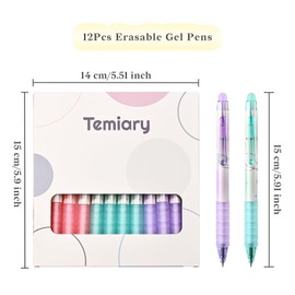 Temiary 12 Pcs Retractable Erasable Gel Pens, Gel Ink Pen with Eraser, 0.5 mm Fine Point Smooth Writing for Journaling Note Taking Crossword Puzzles (Black Ink)