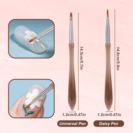 2pcs Nail Design Brushes, Professional Versatile Gel Nail Drawing Pens Acrylic Thin Paint Brushes Tools for Painting Flowers Leaves Petals Fine Line and Intricate Art Designs