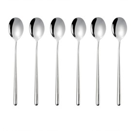 Korean Spoon,Stainless Steel Table Spoons,8.15 inch Long Handle Dinner Rice Soup Spoon Set for Home Kitchen Restaurant - 6 PCS