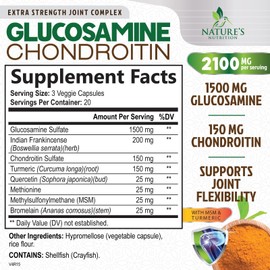 Glucosamine Chondroitin MSM 2100mg - 3x Strength Joint Support Supplement for Joint Mobility & Comfort For Men and Women, Glucosamine Supplements Complex with Turmeric & Boswellia - 60 Capsules