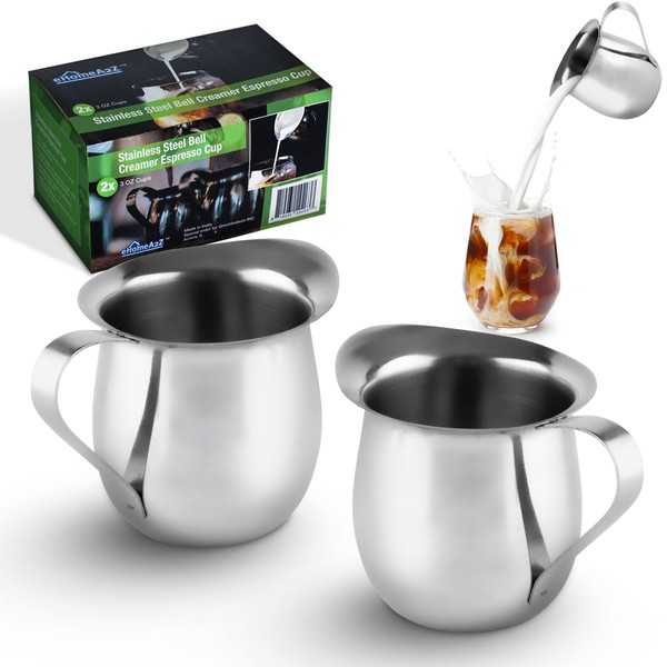 EHOMEA2Z Stainless Steel Bell Creamer Espresso Shot Frothing Pitcher Cup Latte Art (2, 3 Oz)