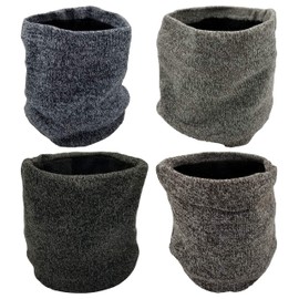 Winter Thermal Neck Gaiter, 4 Pack Fleece Lined Interior Face Scarf Tube Wrap, Mens Womens Bulk (4 Pack Assorted Marled)