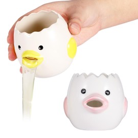 2 Pack Cute Egg Separator, Ceramics Vomiting Chicken Egg Yolk Egg White Separator, Little Chick Small Egg Filter Splitter,Dishwasher Safe (Yellow & Pink)
