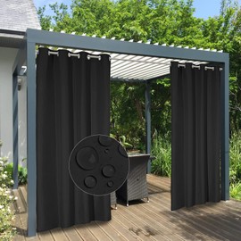 Easy-Going 100% Waterproof Outdoor Curtains Windproof Weatherproof Porch Curtains, Premium Thick Outdoor Privacy Grommet Top Panels for Patio, Gazebo and Pergola, 2 Panels, 54x96 inch, Black