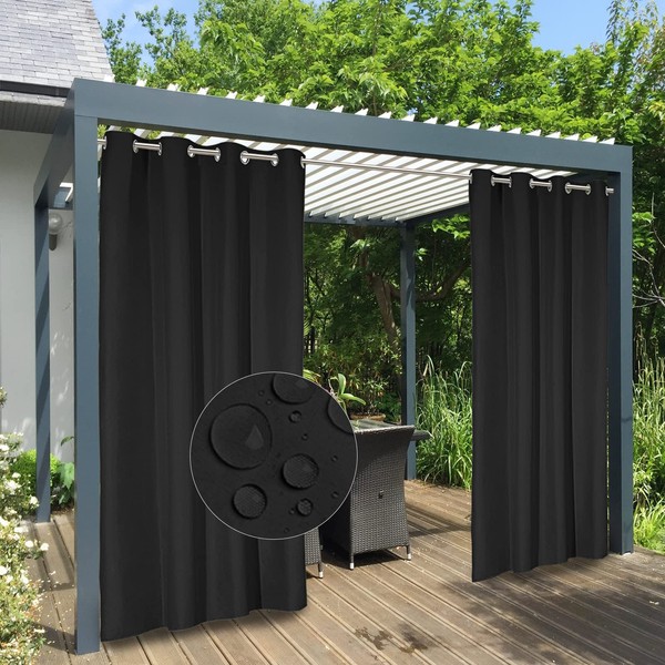 Easy-Going 100% Waterproof Outdoor Curtains Windproof Weatherproof Porch Curtains, Premium