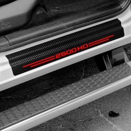 4 Pcs Carbon Fiber Car Door Sill Scuff Plate Auto Door Entry Guard Scratch Shield for GMC Sierra 2500HD Auto Accessories (Red, 2500HD)