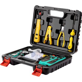 Dasxskj RJ45 Crimp Tool Kit Pass Through, Network Tool Kit, Ethernet Crimper for Cat6 Cat5e Cat5 8P/6P Connectors, Wire Tracker, 110/88 Punchdown Tool, Cat6 Pass Through Connectors, Stripper, Cutter