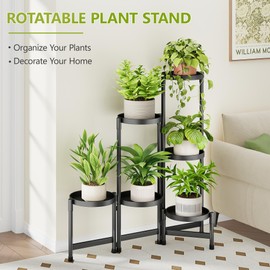 Cawukege 6 Tier Plant Stand Indoor, Tiered Plant Stand Outdoor for Multiple Plants, Corner Plant Shelf for Patio Balcony Porch Garden Living Room House, Black