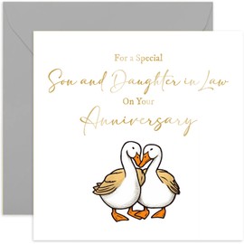 Old English Co. Son and Daughter in Law Anniversary Card - Cute Wedding Anniversary Card from Parents - Modern Love Romantic Geese Design for Them | Blank Inside