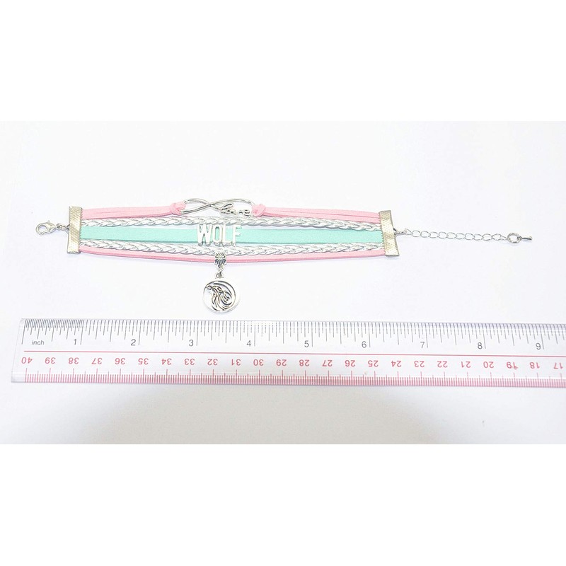 HHHbeauty Wolf Bracelet - Leather Infinity Love, Unisex, Adjustable Pink