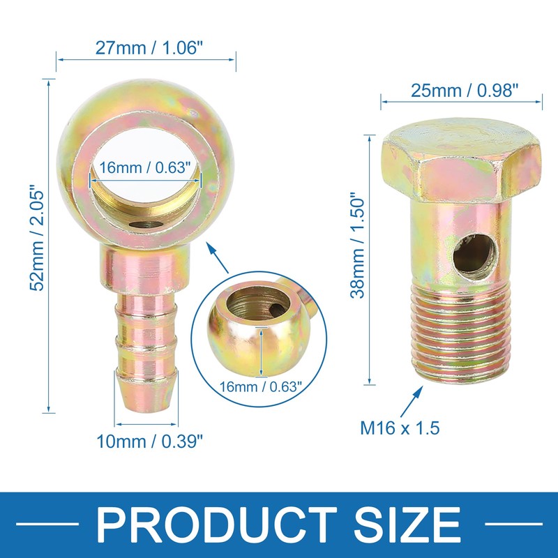 A ABSOPRO Motorcycle Car 16mm Banjo Hose Barb Bolt Fitting