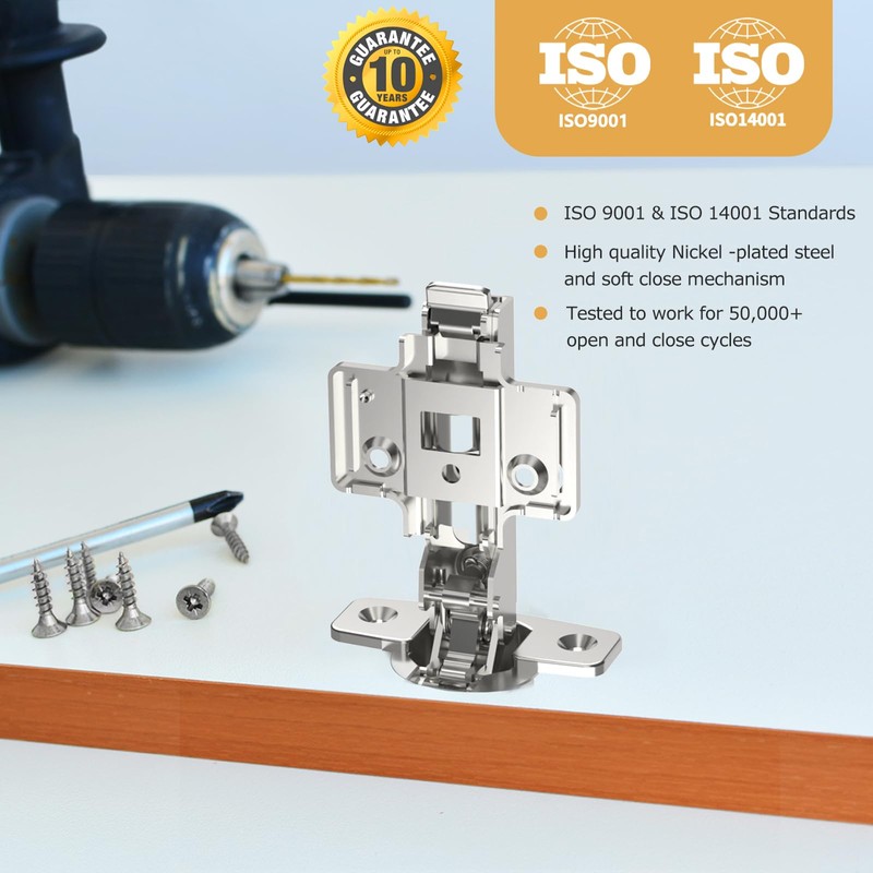 Furniware 2 Pack Cabinet Hinges,4D Adjustment Frameless Full Overlay Soft